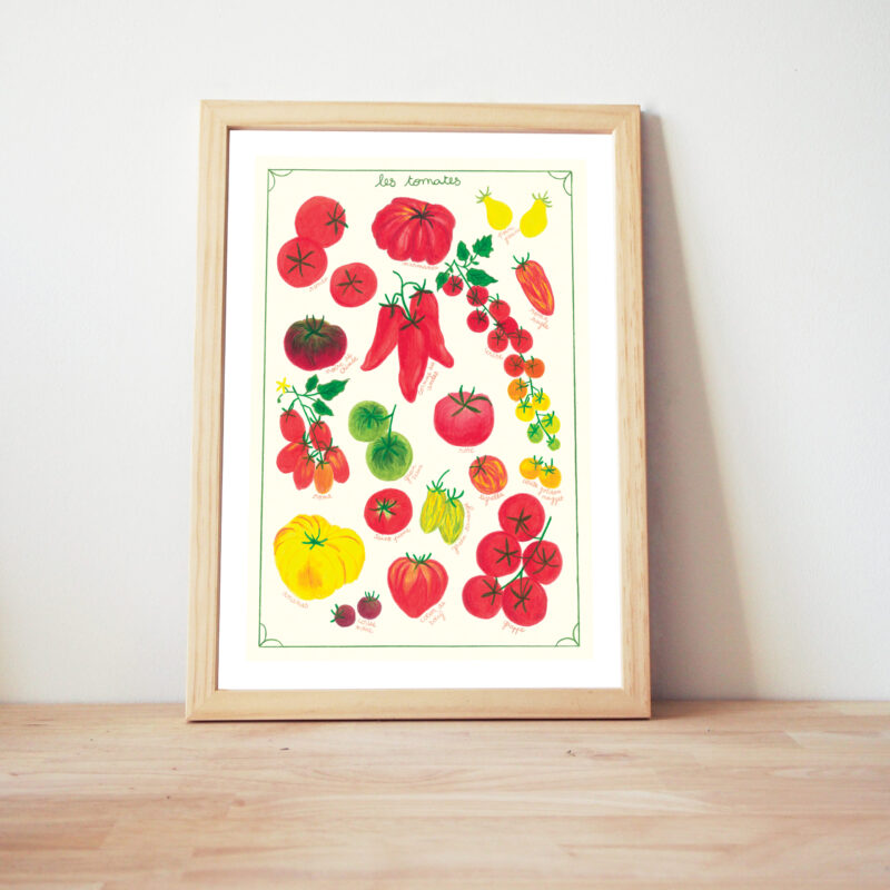 les tomates illustration + cadre a3 chêne brut